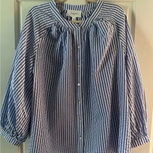 Pomander Place Blue and White Striped Button Front Blouse